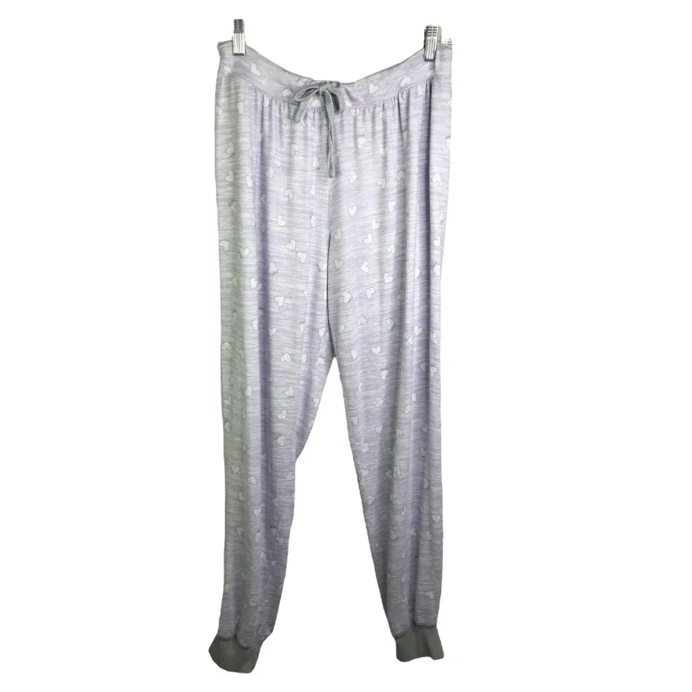 Splendid Womens M Pajama Set Gray‎ Heart Print Long Sleeve Jogger Lounge Sleep